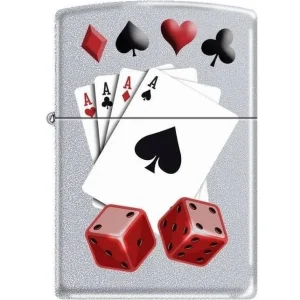 Zippo Lighter - 4 Aces and Dice Satin Chrome